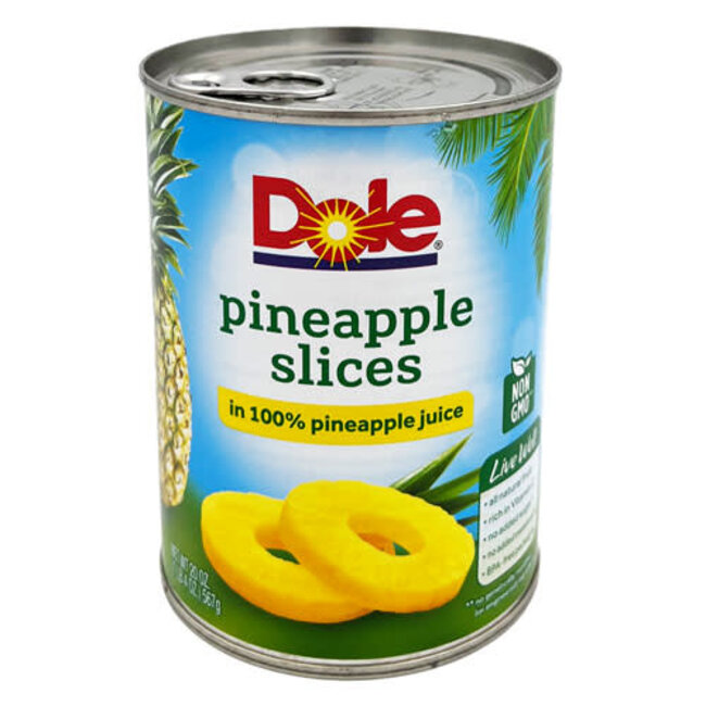 Dole Sliced Pineapples In Juice, 20 oz, 12 ct