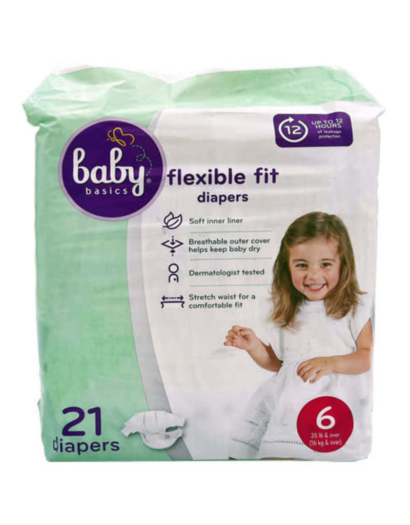Baby Basics Baby Basics Flexible Fit Diapers size 6, 21 ct