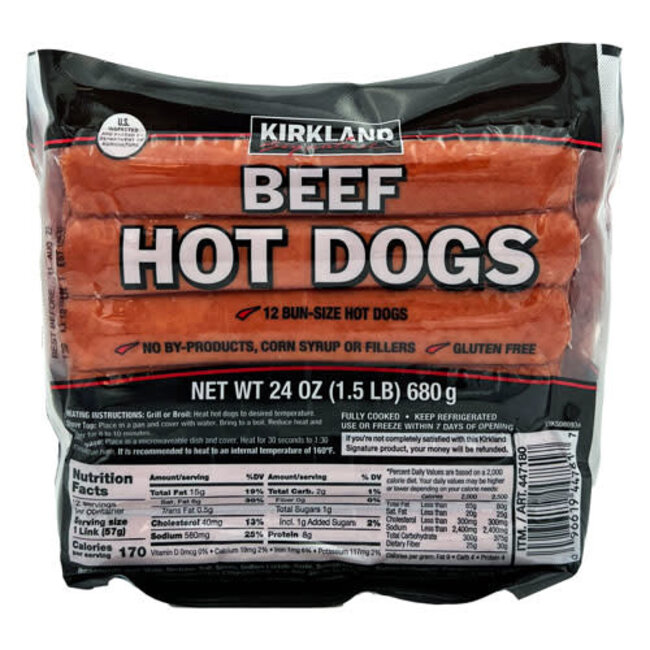 Kirkland Signature Beef Hot Dogs, 1.5 lbs, 3 ct