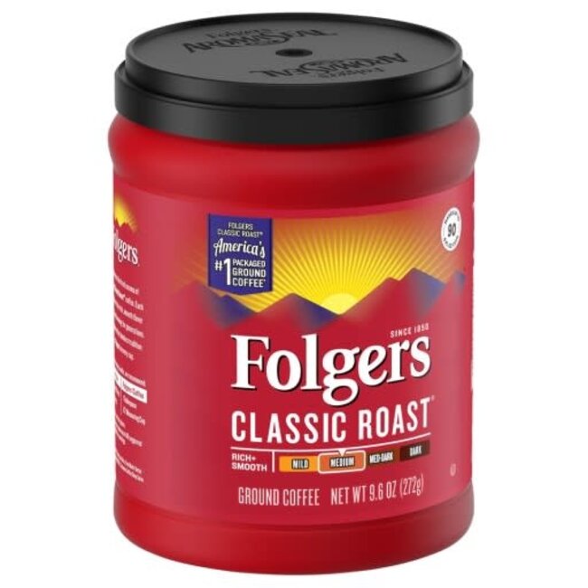 Folgers Medium Ground Classic Roast Coffee, 9.6 oz, 6 ct