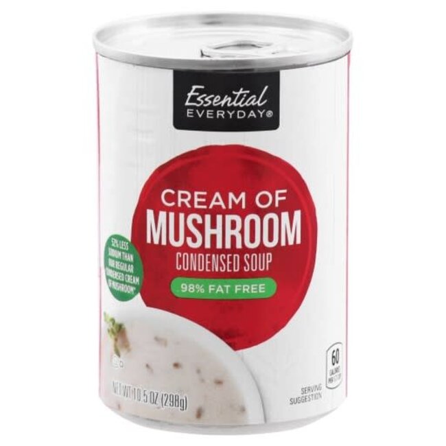 Essential Everyday Soup Cream Of Mushroom Condensed Low Sodium Low Fat, 10.5 oz