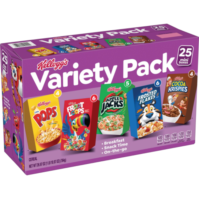 Kellogg's Cereal Mini Boxes Variety Pack, 25 ct