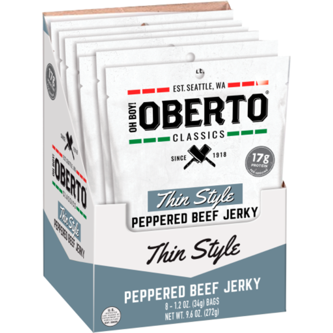 Oberto Thin Beef Jerky Peppered, 1.2 oz, 8 ct