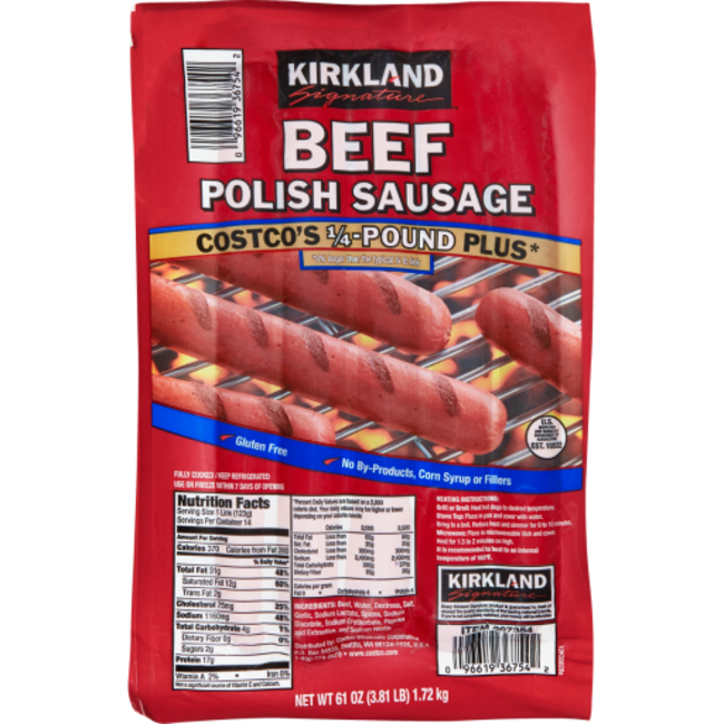 Kirkland Signature Beef 1/4 lb Polish Sausage 14 Links, 3.81 lb