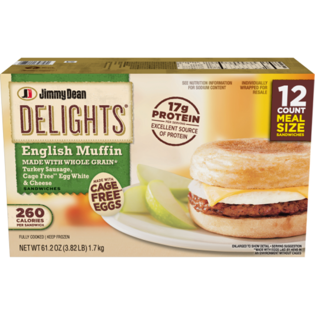 Jimmy Dean Delights English Muffin Turkey Sausage & Egg White & Cheese, 5.1 oz , 12 ct