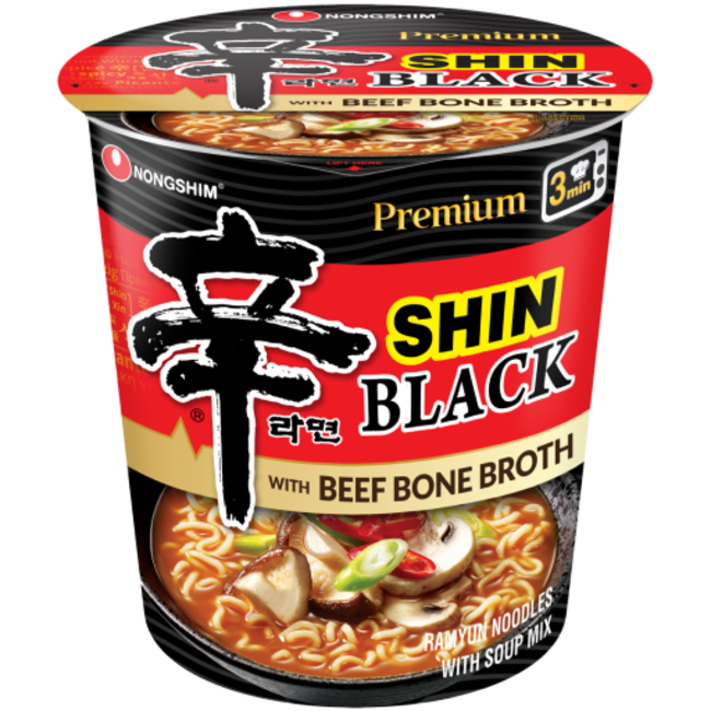 Nongshim Shin Ramyun Black Premium Noodle Soup Cup Spicy, 3.5 oz, 8 ct