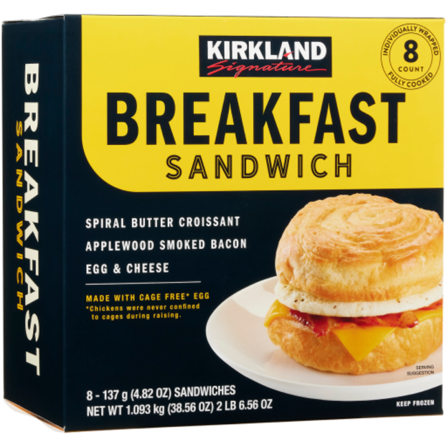 Kirkland Signature Croissant Breakfast Sandwich Applewood Smoked Bacon & Egg & Cheese, 4.82 oz, 8 ct