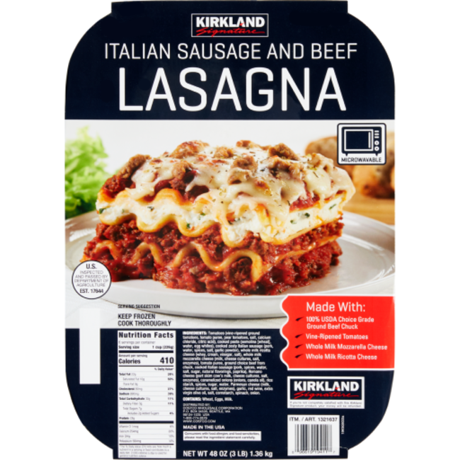 Kirkland Signature Italian Sausage and Beef Lasagna, 3 lb, 2 ct