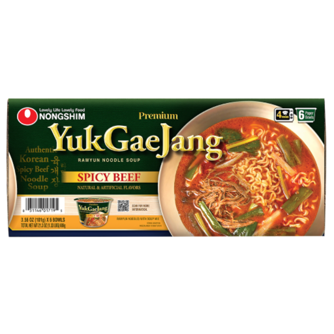 Nongshim Premium YukGaeJang Ramyun Noodle Soup Spicy Beef, 3.56 oz, 6 ct
