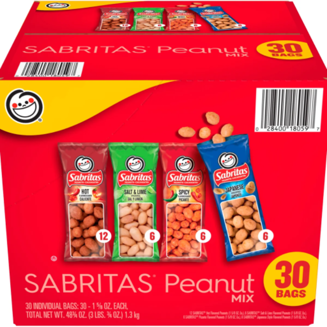 Sabritas Peanuts Variety Pack, 1.625 oz, 30 ct