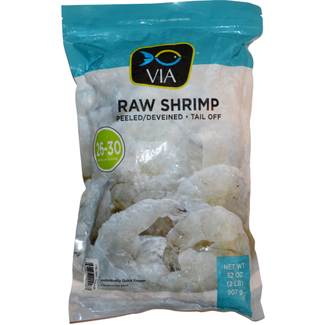 VIA VIA Farm-Raised Raw Shrimp Tail-Off Peeled Deveined 26-30 ct AVG, 2 lb