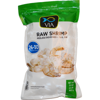 VIA VIA Farm-Raised Raw Shrimp Tail-On Peeled Deveined 26-30 ct AVG, 2 lb