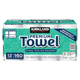 Kirkland Signature Kirkland Signature 2-Ply Paper Towels White 160 Create-A-Size Sheets, 12 ct