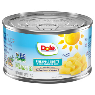 Dole Dole Pineapple Tidbits In 100% Pineapple Juice Can, 8 oz, 12 ct