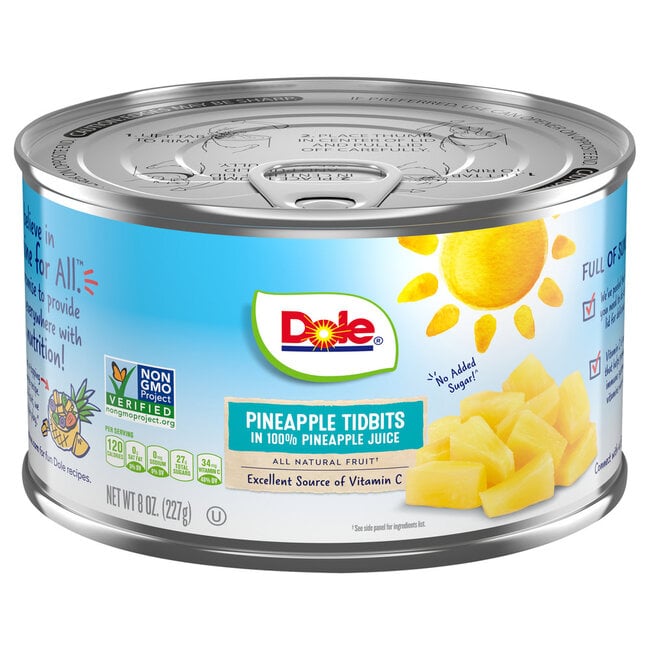 Dole Pineapple Tidbits In 100% Pineapple Juice Can, 8 oz