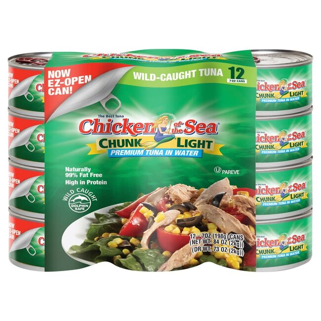 Chicken of the Sea Premium Chunk Light Tuna in Water, 7 oz, 12 ct
