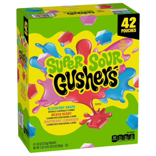 Gushers Super Sour Fruit Flavored Snacks Variety Pack, 0.8 oz, 42 ct