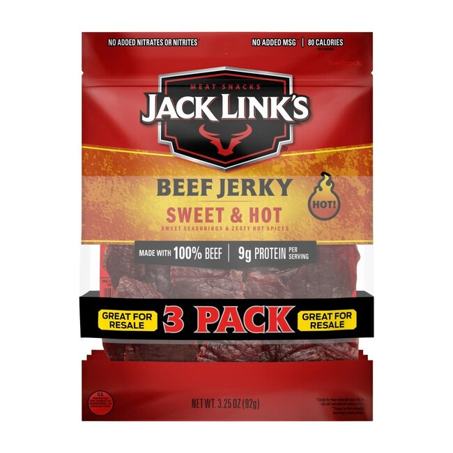 Jack Link's Beef Jerky Sweet and Hot, 3.25 oz, 3 ct