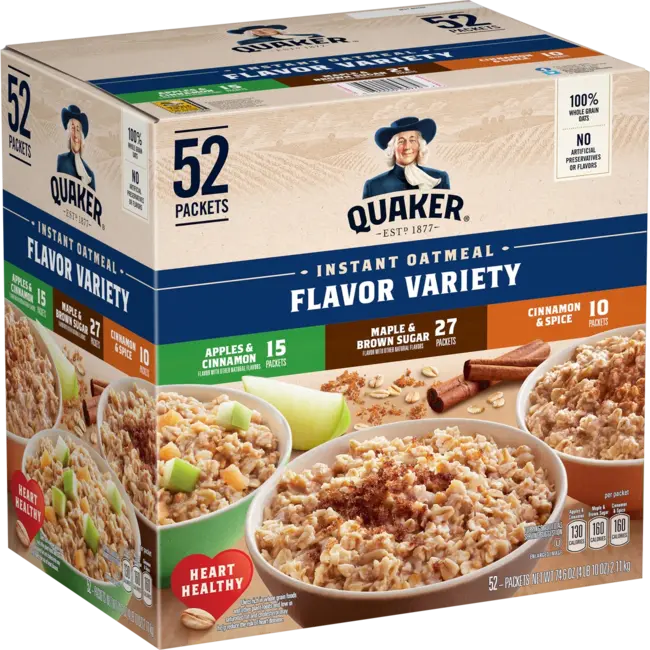 Quaker Instant Oatmeal Variety Pack, 1.51 oz, 52 ct