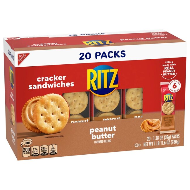 Ritz Cracker Sandwiches Peanut Butter, 1.38 oz, 20 ct