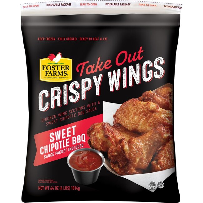 Foster Farms Take Out Crispy Chicken Wings Sweet Chipotle BBQ, 4 lbs