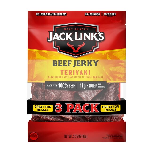 Jack Link's Beef Jerky Teriyaki, 3.25 oz, 3 ct