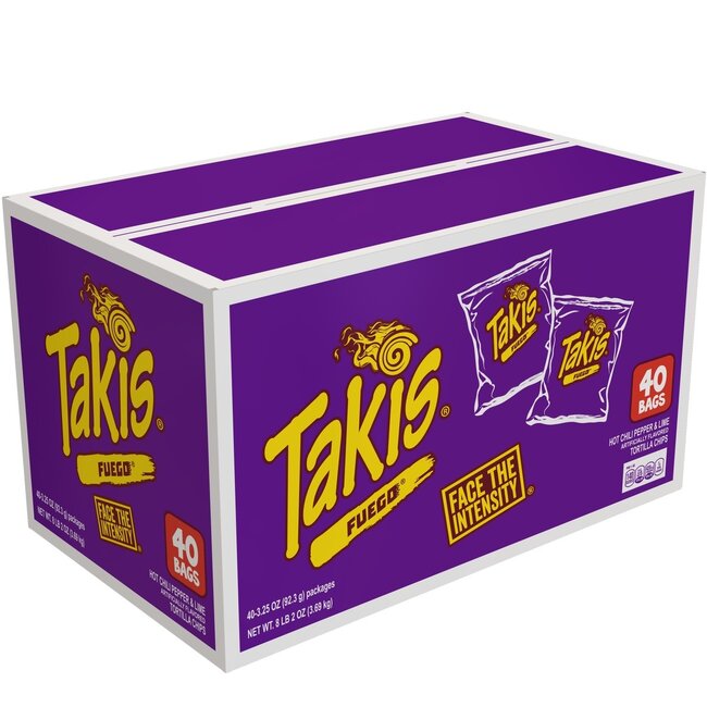 Takis Fuego Hot Chili Pepper & Lime, 3.25 oz, 40 ct
