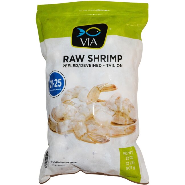 VIA Farm-Raised Raw Shrimp Tail-On Peeled Deveined 21-25 ct AVG, 2 lb