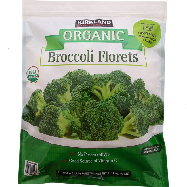 Kirkland Signature Organic Broccoli Florets, 1 lb, 4 ct