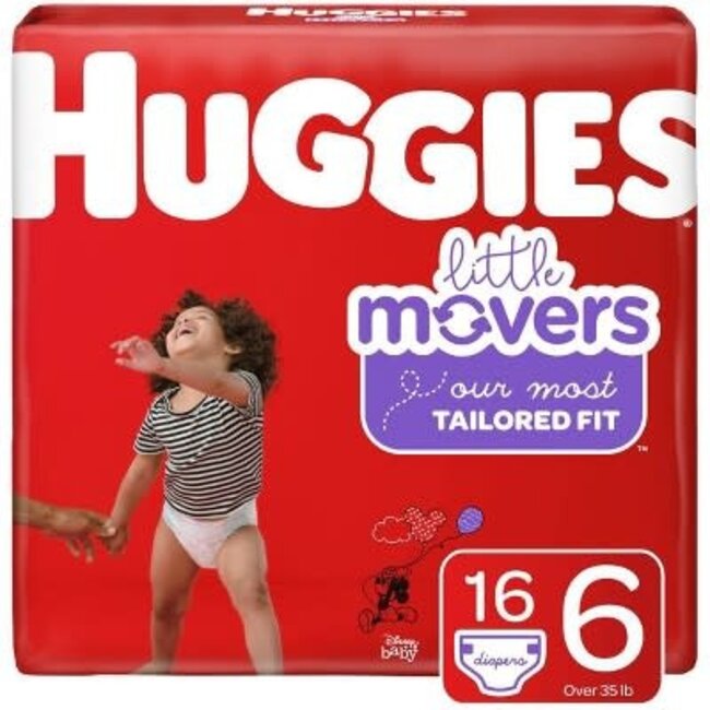 Huggies Lil' Movers Size 6 Diapers, 16 ct, (Pack of 4)