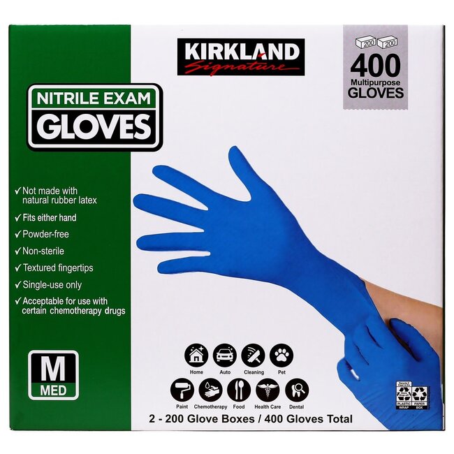 Kirkland Signature Nitrile Exam Gloves Powder Free Medium, 400 ct