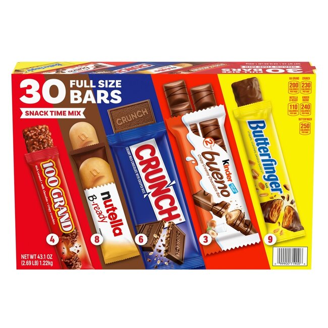 Ferrero Snack Time Bar Mix Full Size Variety Pack, 30 ct