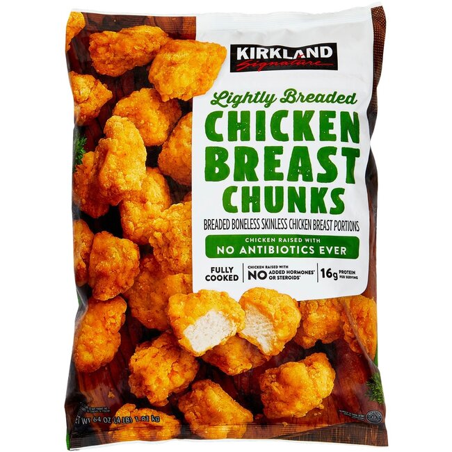 Kirkland Signature Lightly Breaded Chicken Breast Chunks Boneless Skinless, 4 lb