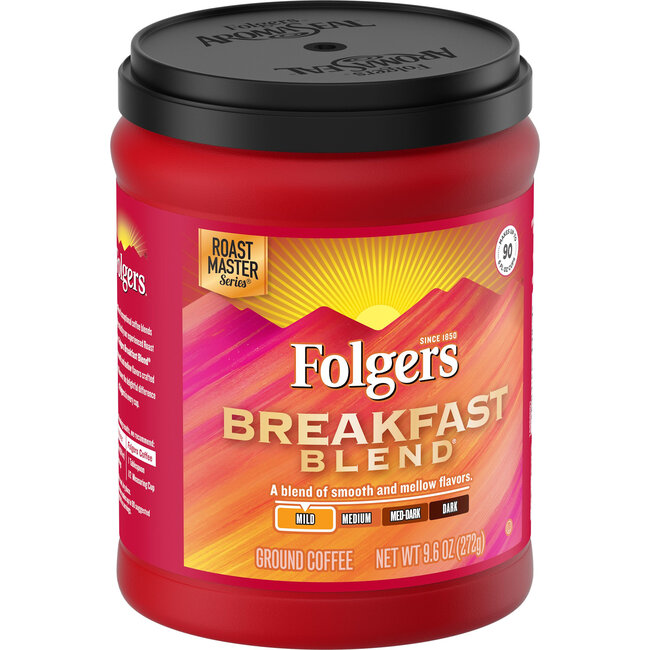 Folgers Breakfast Blend Ground Coffee Smooth And Mild, 9.6 oz, 6 ct