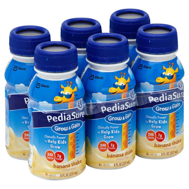 Pediasure Ready To Drink Grow & Gain Shake Banana, 8 oz, 6 ct, (Pack of 4)