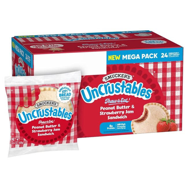 Smucker's Uncrustables Peanut Butter & Strawberry Jam Sandwich, 2.4 oz, 24 ct
