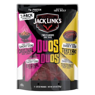 Jack Link's Jack Link's Duos Beef Jerky Original & Teriyaki, 3.25 oz, 3 ct