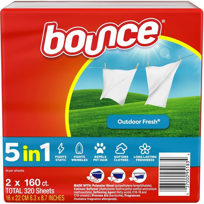Bounce Dryer Sheets Outdoor Fresh Scent 160 Sheets, 2 ct