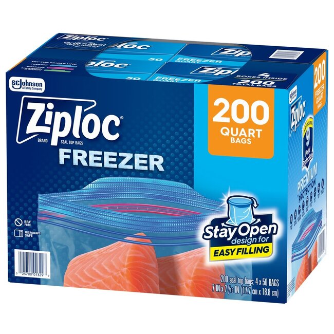Ziploc Grip 'n Seal Freezer Bags Quart, 200 ct