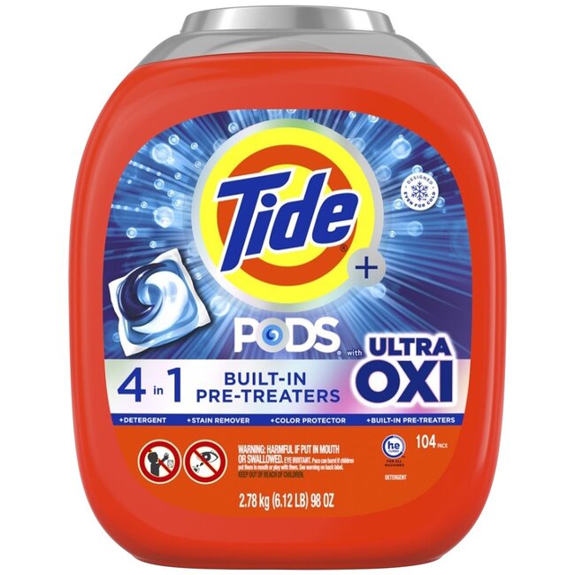 Tide Pods Laundry Detergent 104 Count Plus Ultra OXI HE Compatible, 98 oz