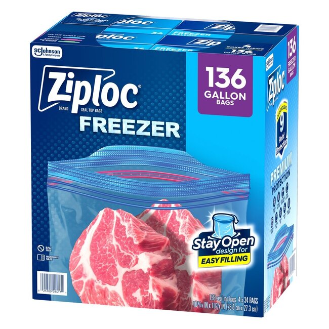 Ziploc Grip 'n Seal Freezer Bags Gallon, 136 ct