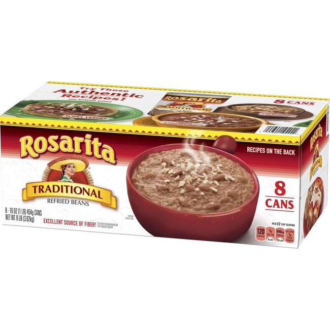 Rosarita Traditional Refried Beans, 16 oz, 8 ct