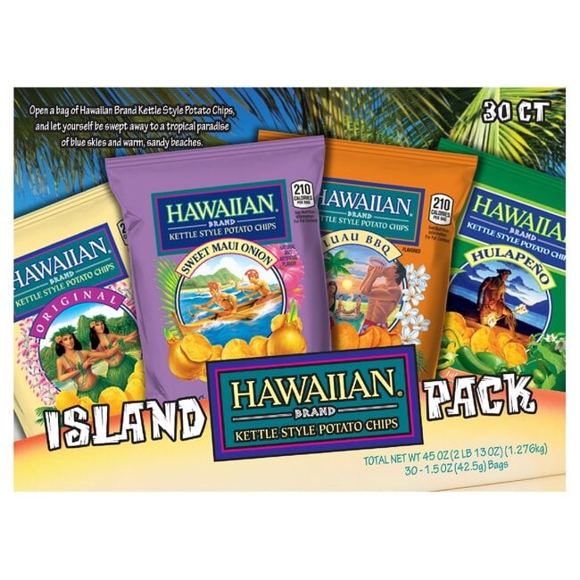 Hawaiian Kettle Style Potato Chips Island Variety Pack, 1.5 oz, 30 ct