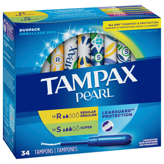 Tampax Tampax Pearl Leakguard Protection Regular Tampons Duo Pack, 34 ct
