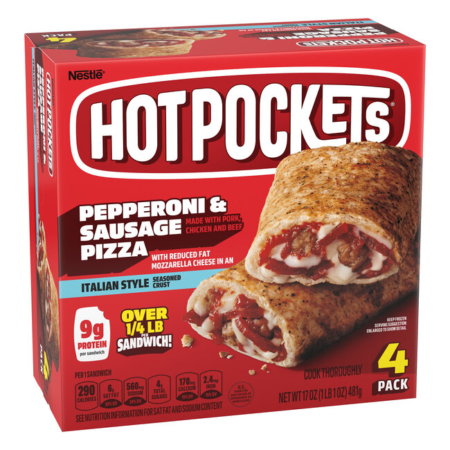 Hot Pockets Sandwiches Pepperoni And Sausage Pizza, 17 oz, 4 ct