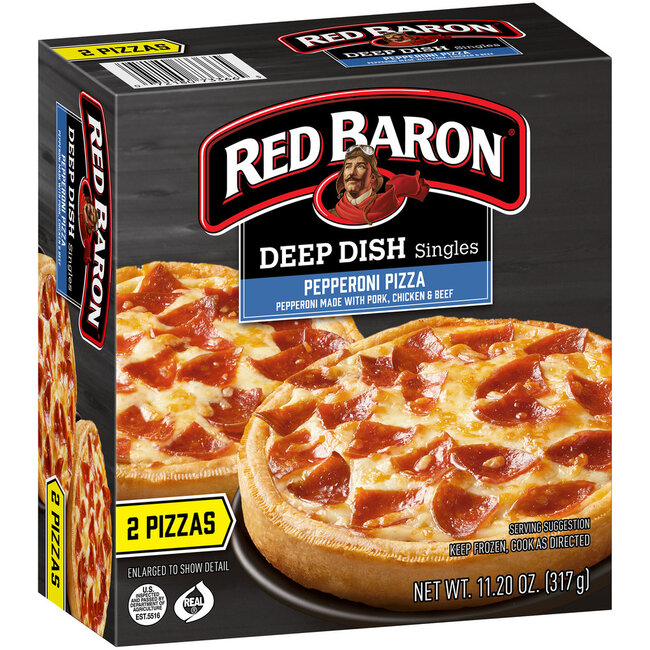 Red Baron Deep Dish Singles Pepperoni Pizzas Box, 11.2 oz, 12 ct