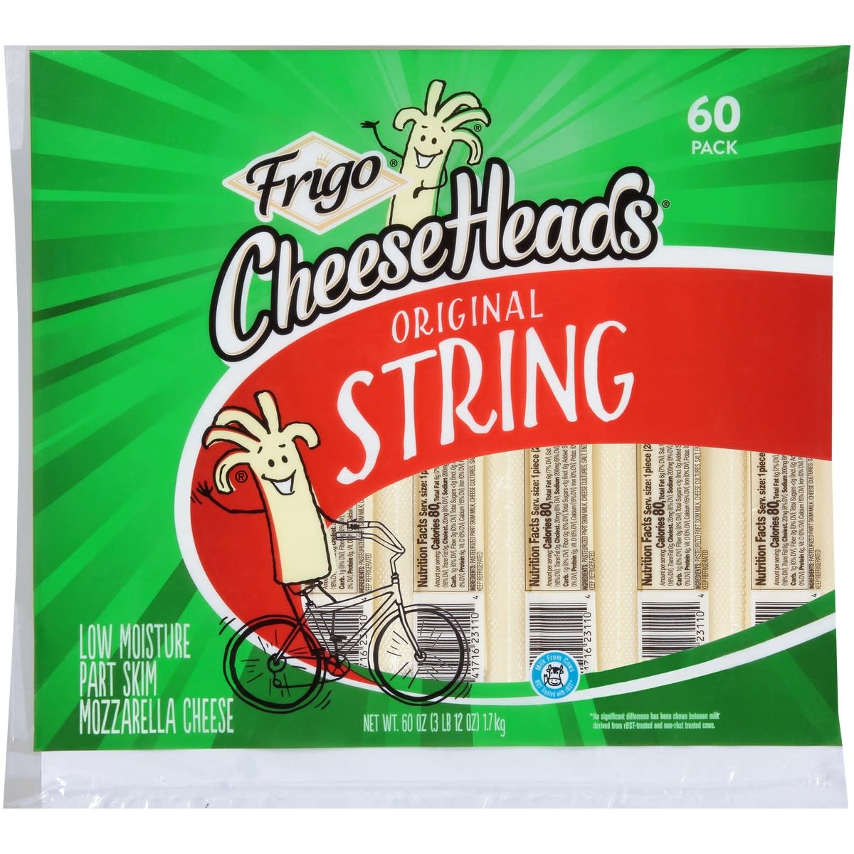 String Cheesticks Frigo Frigo Cheese Heads String Cheese Sticks Original, 1 oz, 60 ct ...