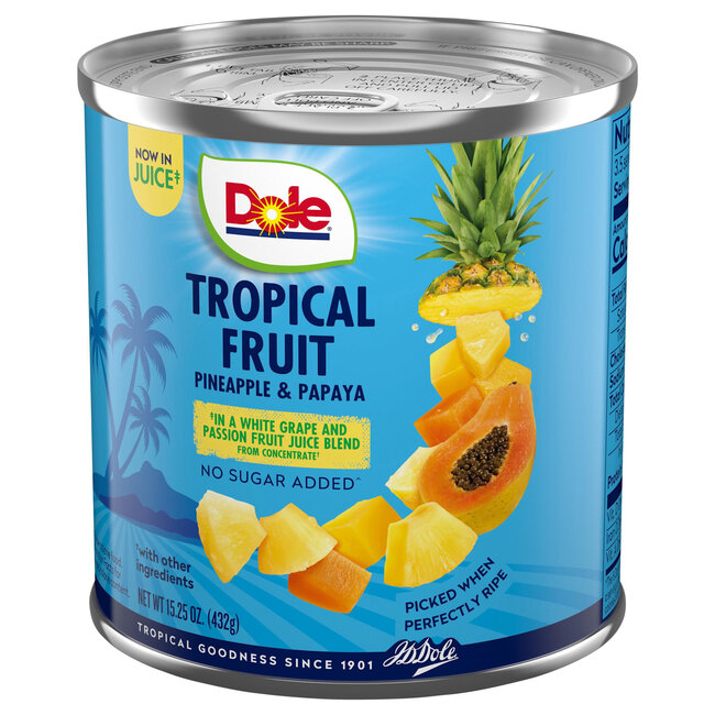 Dole Tropical Fruit Pineapple & Papaya, 15.25 oz, 12 ct