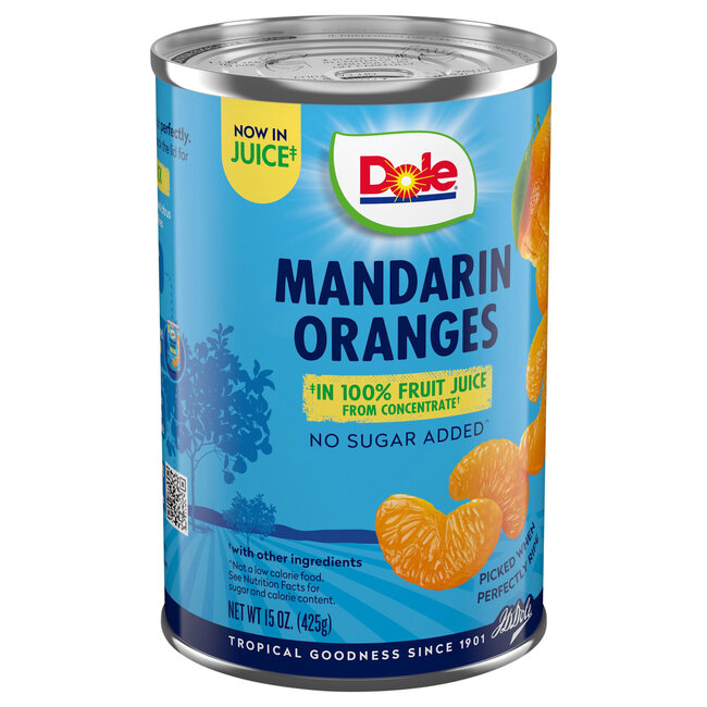 Dole Mandarin Oranges In 100% Fruit Juice, 15 oz