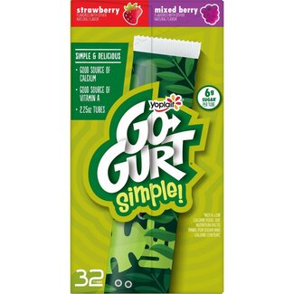 Yoplait Yoplait Go-Gurt Simple Low Fat Yogurt Variety Pack, 2.25 oz, 32 ct